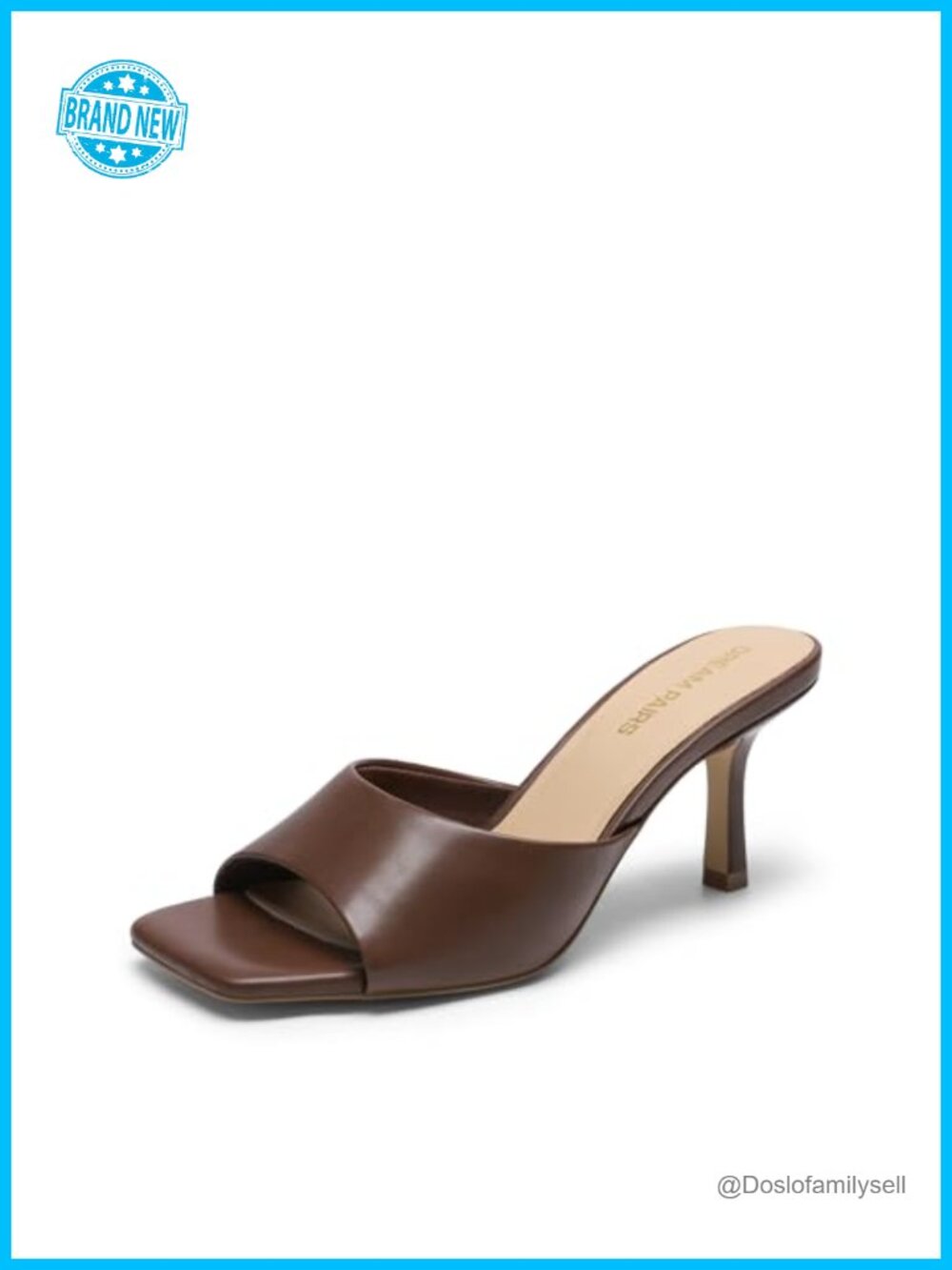 Women's Square Toe Kitten Heel Mule Heels Slip On Faux Leather Sandals